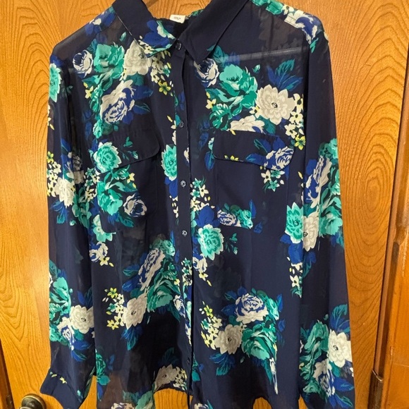 Old Navy Tops - Old Navy Floral Print Shirt - Navy and Green